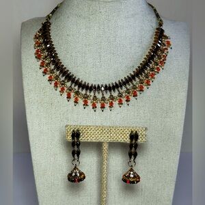 Vintage handcrafted Crystals Seed Pearls Necklace earrings set Bollywood India